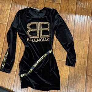 Balenciaga Black Velvet Dress with Gold Accents